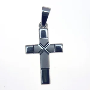 Croix brossé et poli en argent massif – Pendentif religieux contemporain