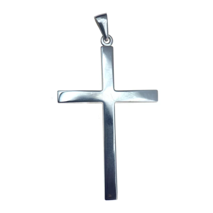 Grande croix lisse en argent massif – 55 mm