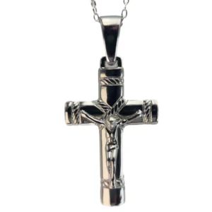 Crucifix classique en argent massif 925 – Christ en relief – 32 mm
