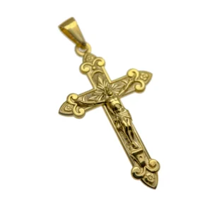 Crucifix Fleur de Lys plaqué or – pendentif religieux 40 mm ou 60 mm