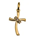 Croix stylisée plaqué or avec couronne sertie de pierres – pendentif religieux moderne