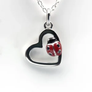 Médaille Cœur & Coccinelle émaillée en argent 925 – 10 mm