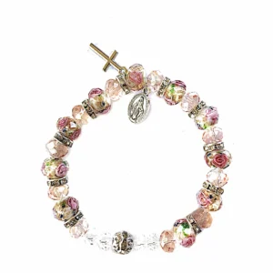 Dizainier bracelet perles roses & strass