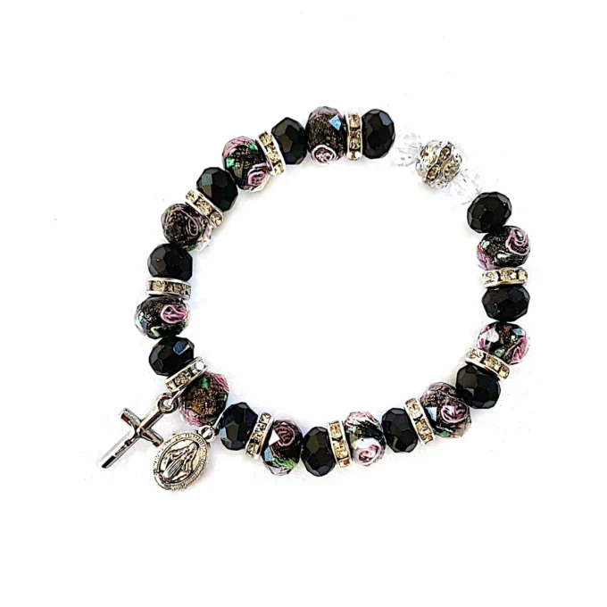 Dizainier bracelet perles noires & roses