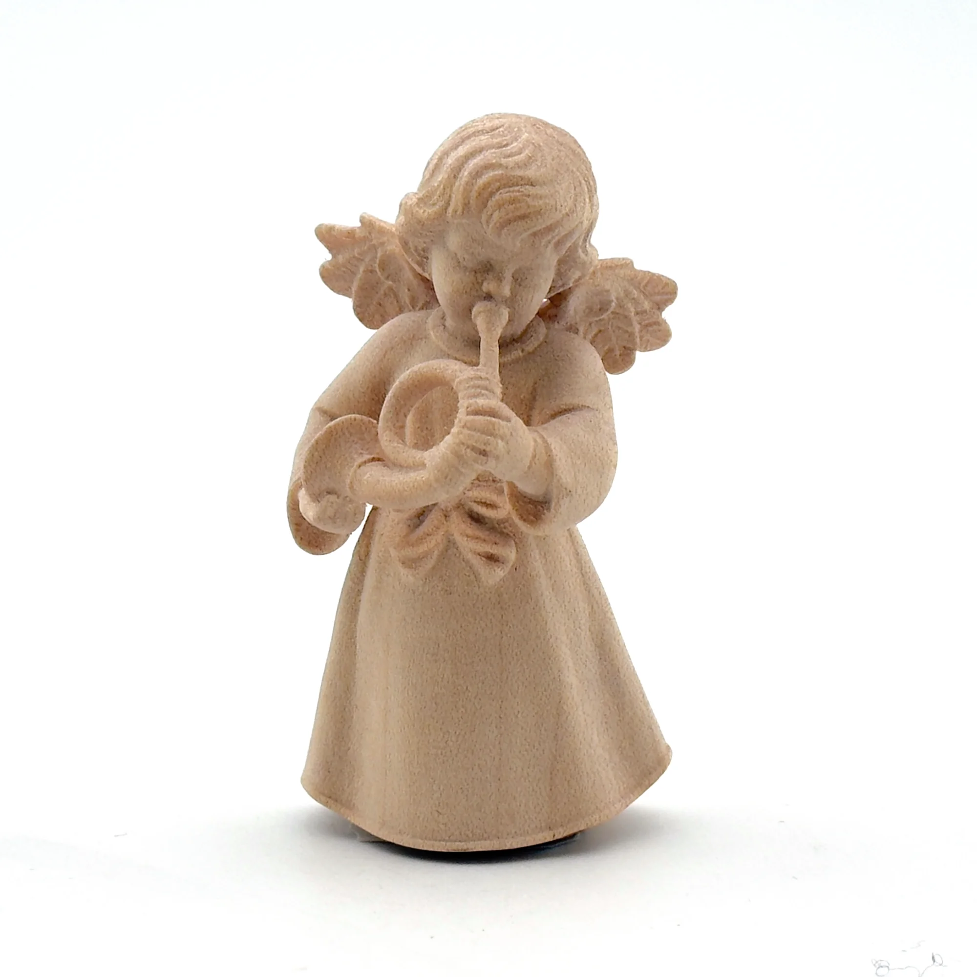 Statue ange au cor en bois naturel