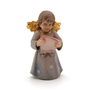Statue ange chanteur en bois peint