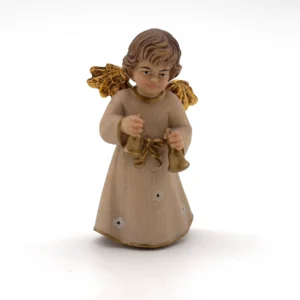 Statue ange à la cloche en bois peint