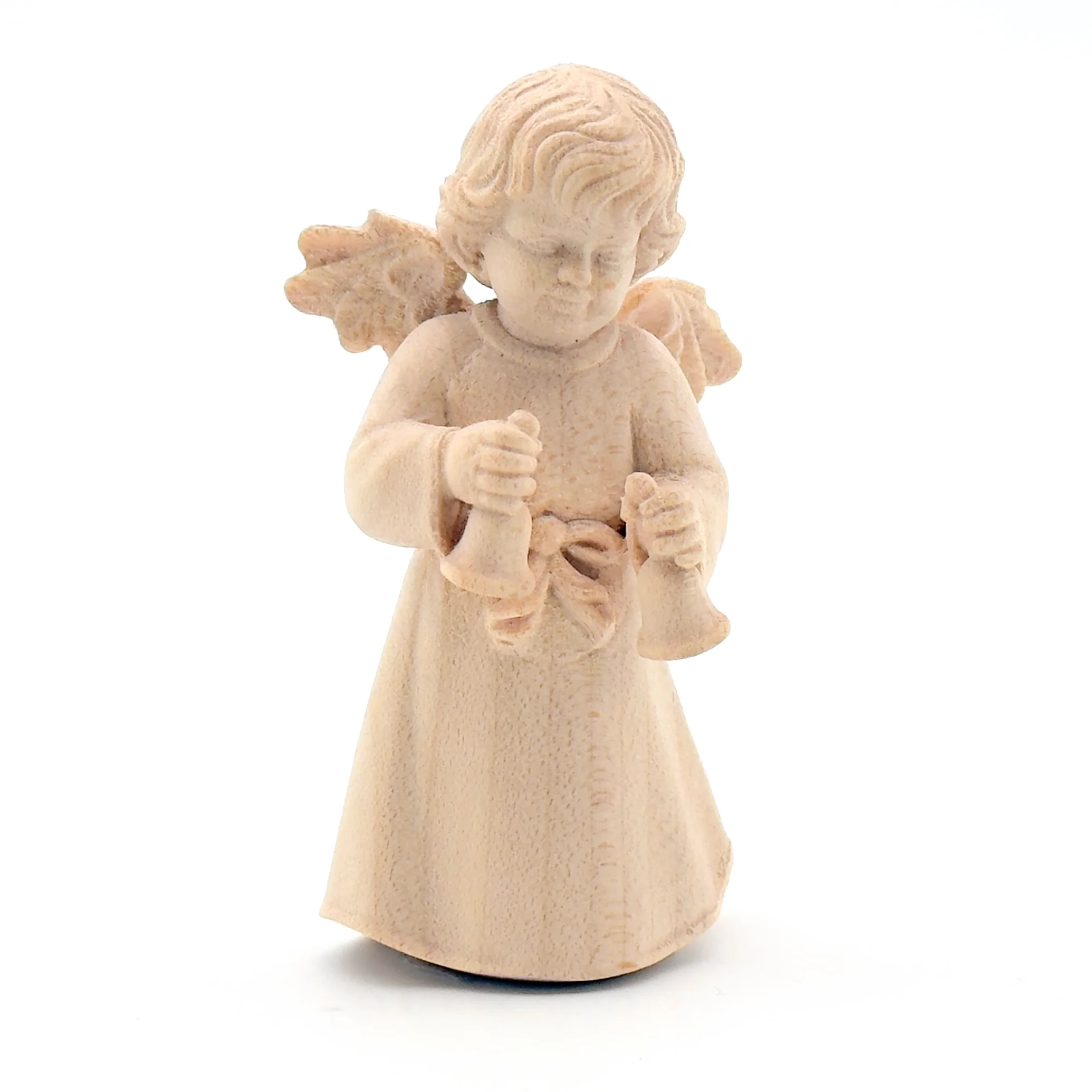 Statue ange à la cloche en bois naturel