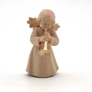 Statue ange à la flute en bois naturel