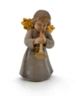 Statue ange à la flute en bois peint