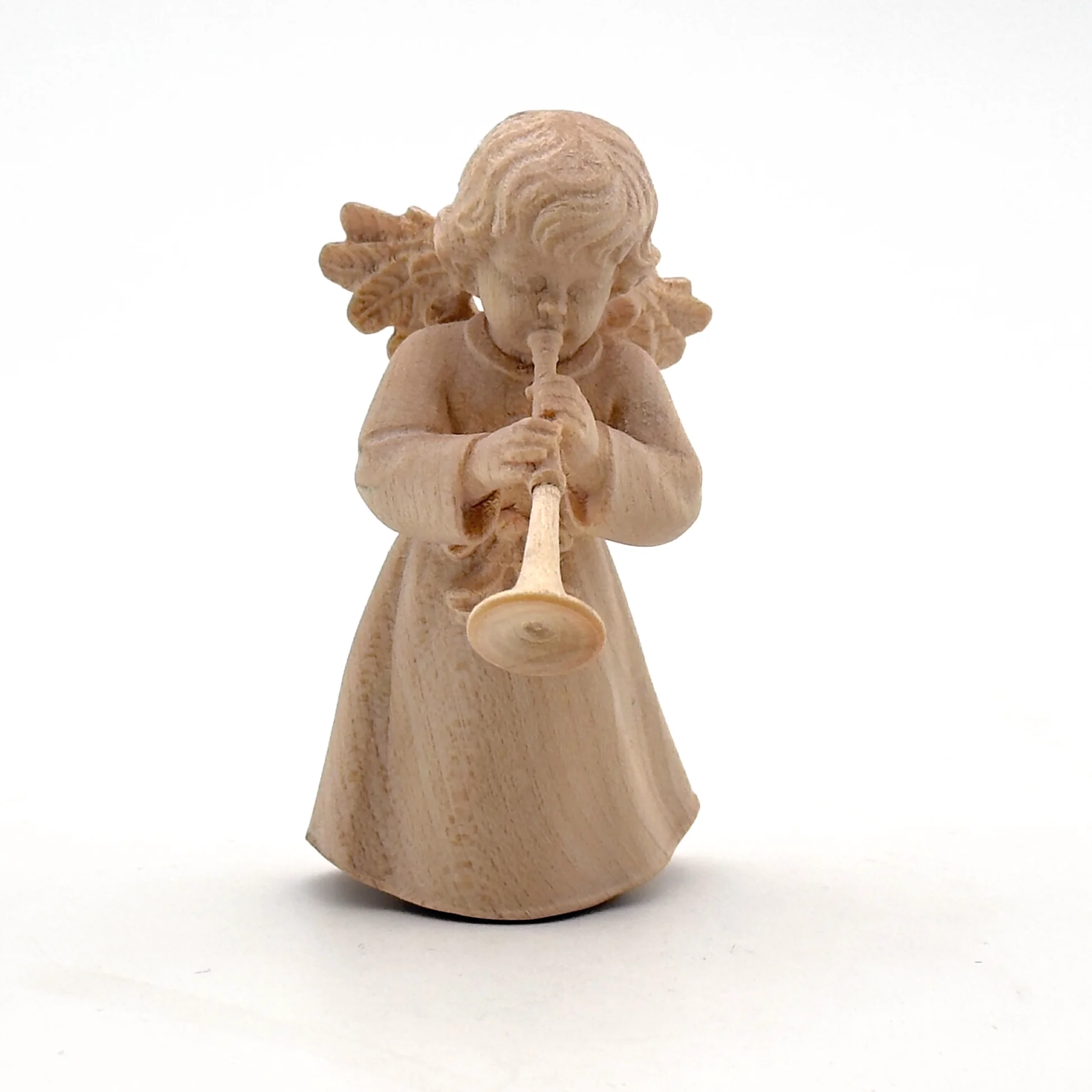 Statue ange à la flute en bois naturel