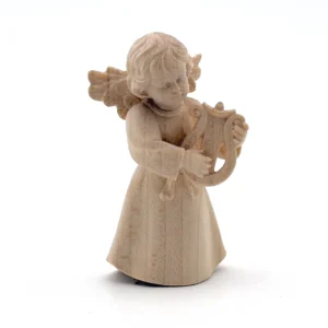 Statue ange à la harpe en bois naturel