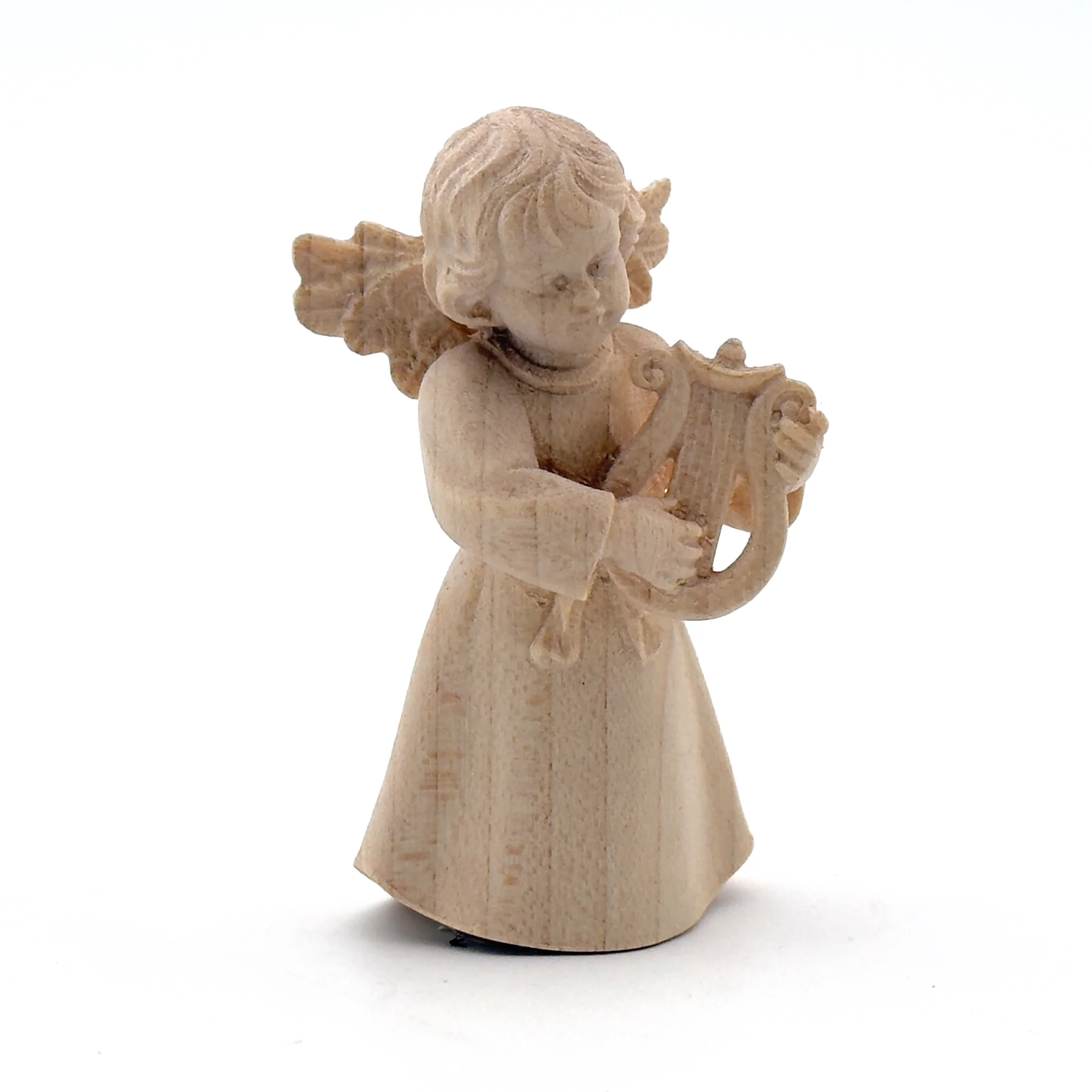 Statue ange à la harpe en bois naturel