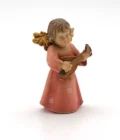 Statue ange à la mandoline en bois peint