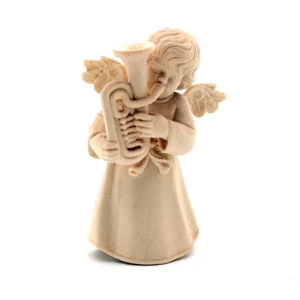 Statue ange au trombone en bois