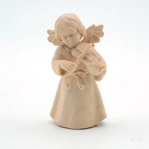 Statue ange au violon en bois naturel