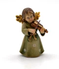 Statue ange au violon en bois peint