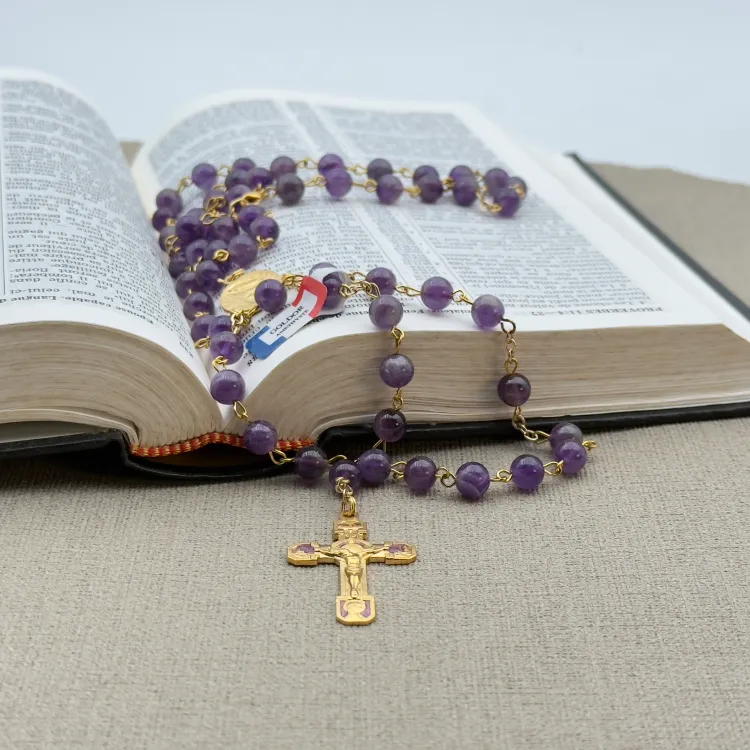 Chapelet en Améthyste et Croix Dorée – Fabrication Française – Image 2