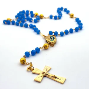 Chapelet de Lourdes bleu mat dans son coffret