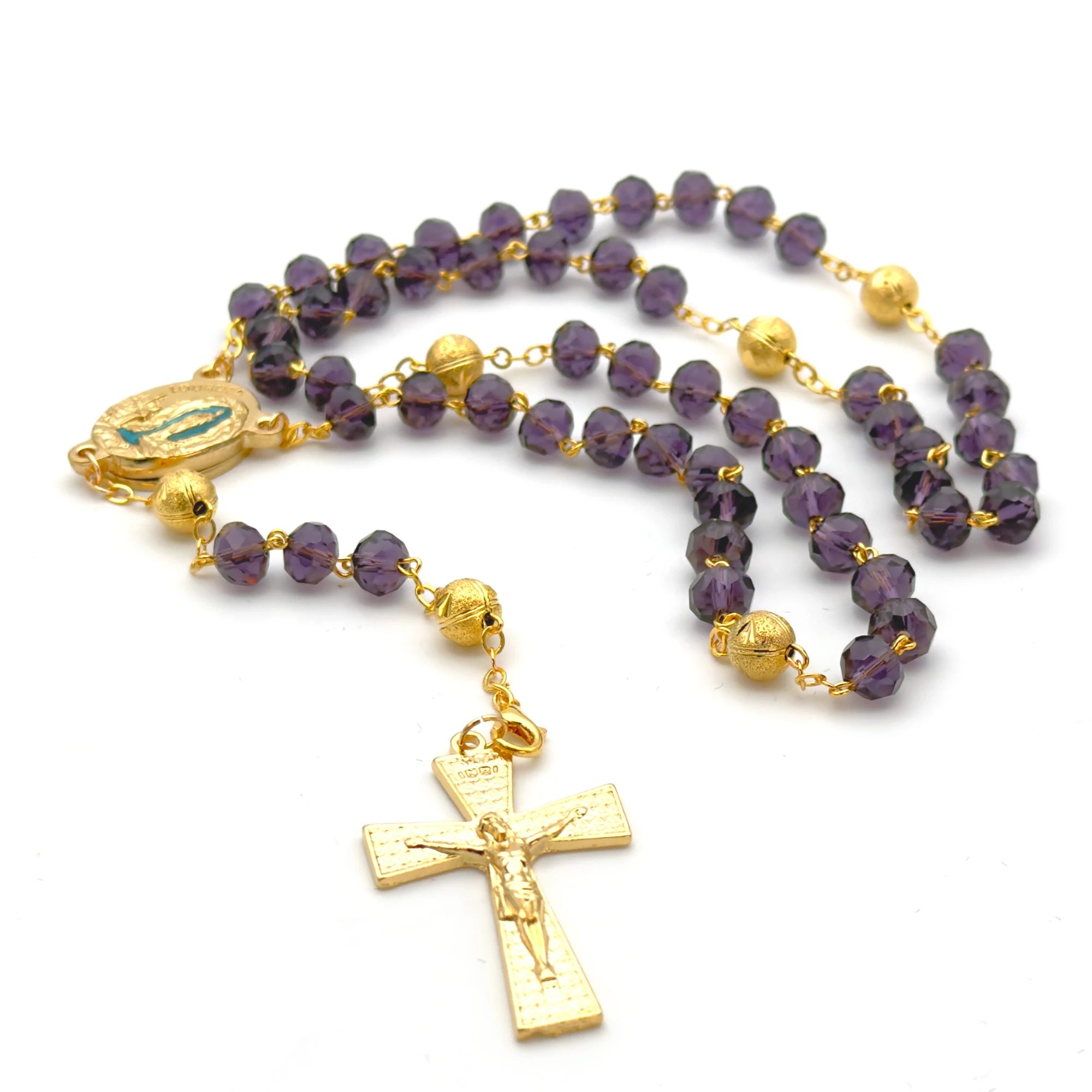 Chapelet de Lourdes perles mauves translucides