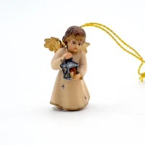 Figurine ange bois coloré portant une lanterne
