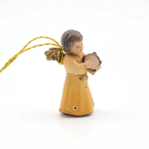 Figurine bois de Noël - ange jouant du tambourin