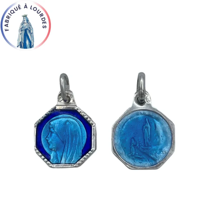 Médaille Vierge Marie – Argent et émail grand feu deux tons – 12 mm – Fabriquée à Lourdes