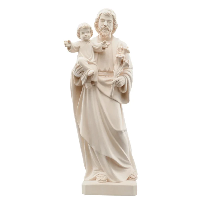 Statue de St Joseph en bois naturel