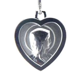 Médaille de Lourdes en forme de coeur en Argent