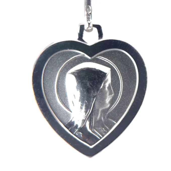 Médaille de Lourdes en forme de coeur en Argent