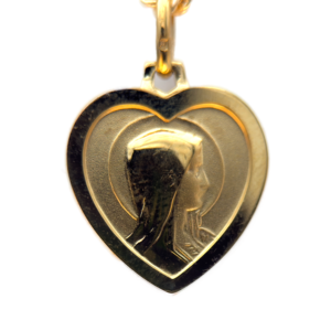 Médaille de Lourdes en forme de coeur en plaqué or