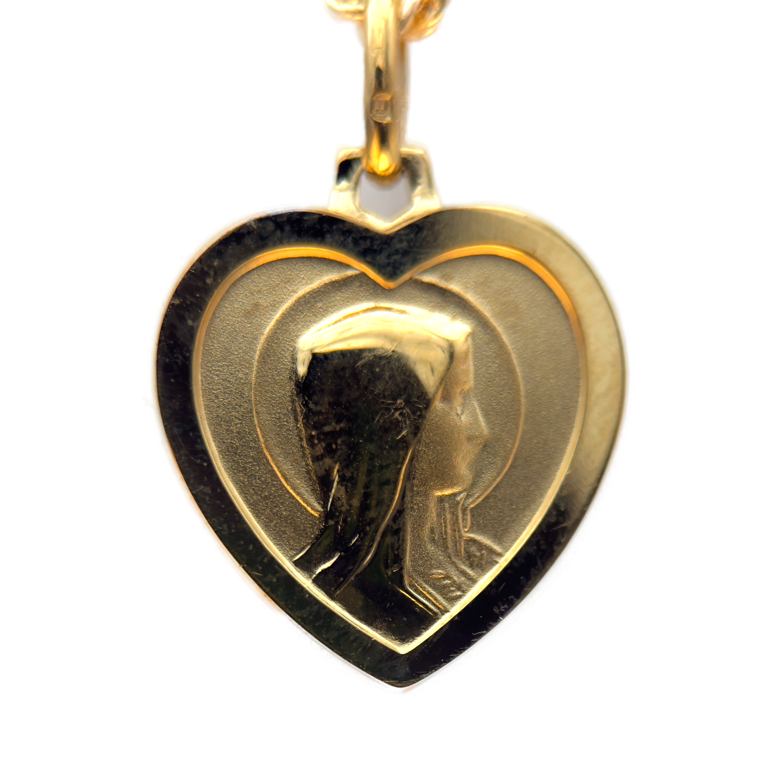 Médaille de Lourdes en forme de coeur en plaqué or