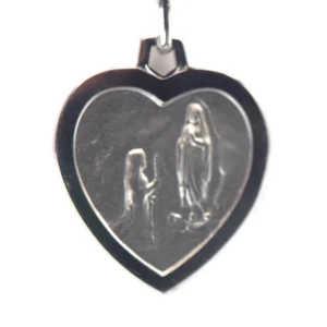 Médaille de Lourdes en forme de coeur en Argent