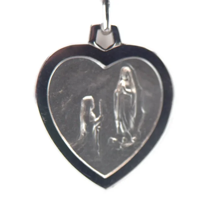 Médaille de Lourdes en forme de coeur en Argent
