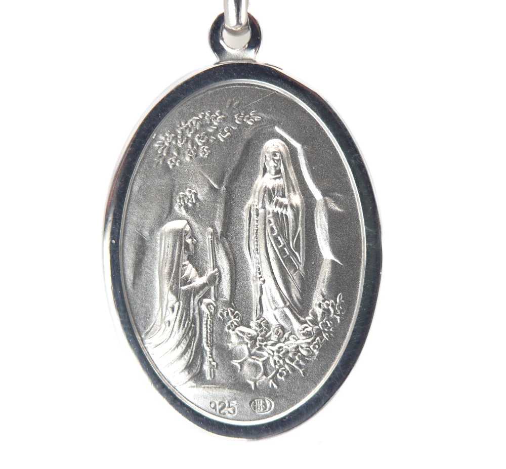 Médaille ovale Vierge de Lourdes brillante double face - Argent – Image 2