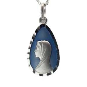 Médaille Vierge Marie fond bleu en Argent massif