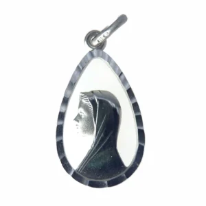 Médaille vierge marie en argent en forme de goutte