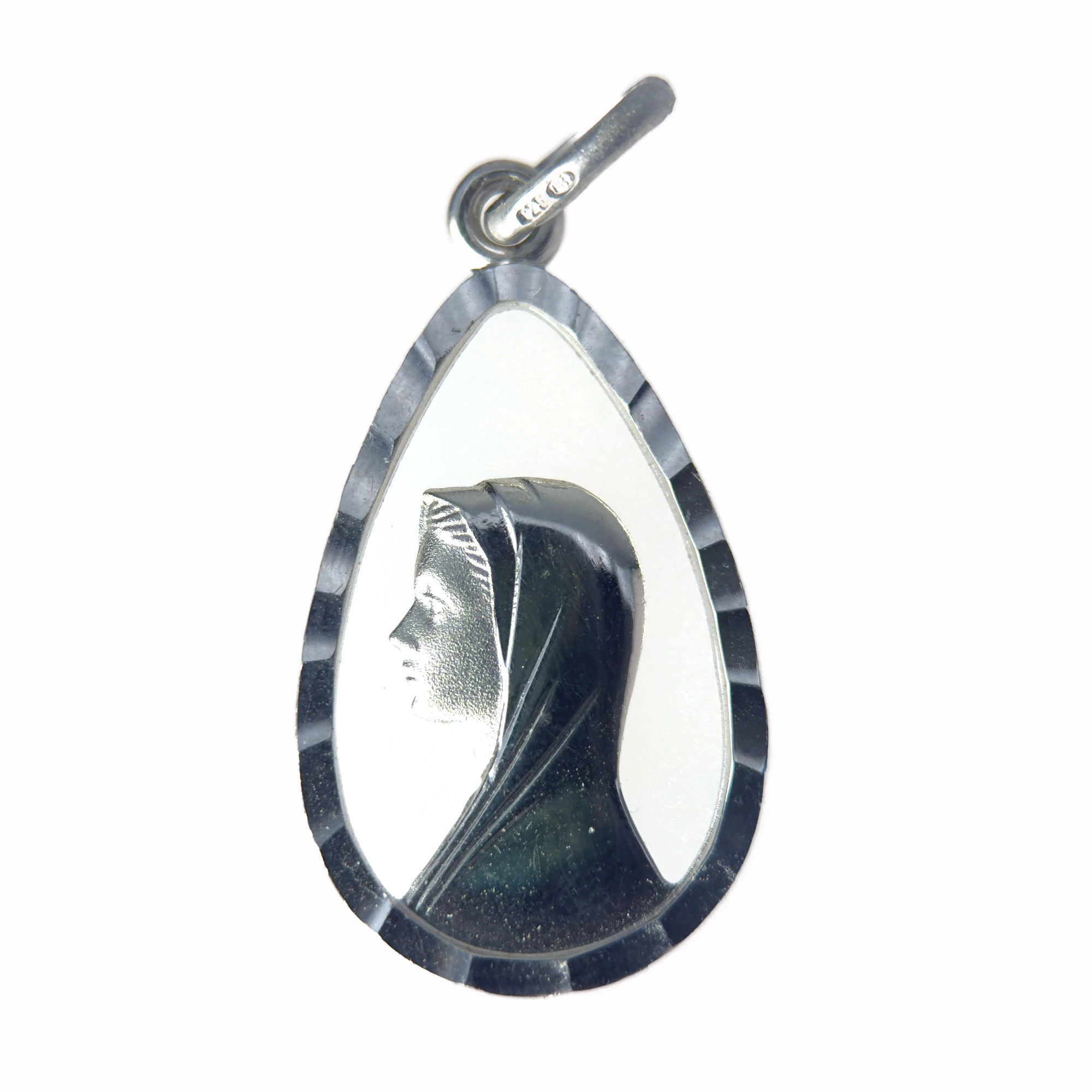 Médaille vierge marie en argent en forme de goutte