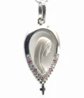 Pendentif Vierge Marie en forme de goutte ajourée – Argent 925 et zircons (blancs ou roses)