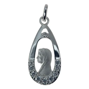 Pendentif Vierge Marie sertie de pierres – Argent – 22 mm – 3 coloris