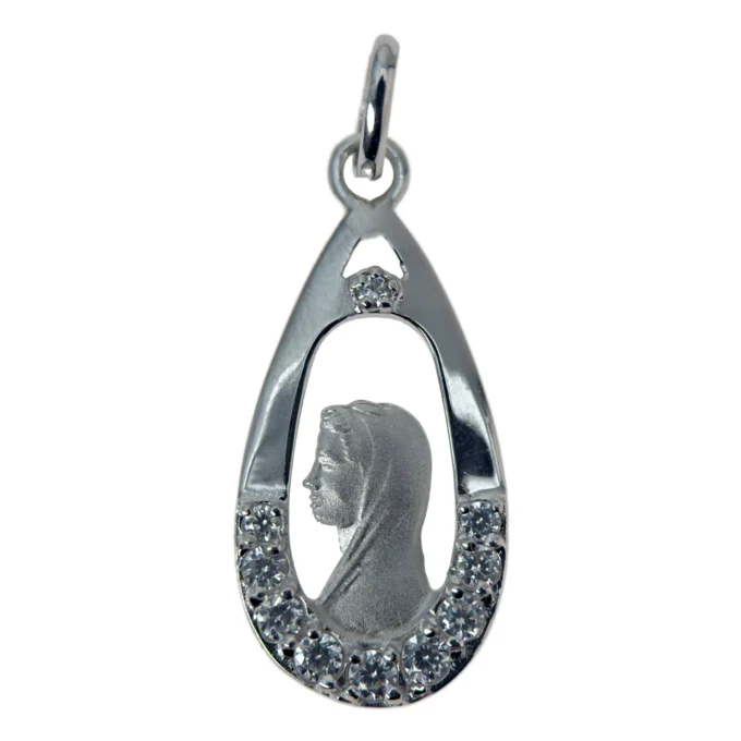 Pendentif Vierge Marie sertie de pierres – Argent – 22 mm – 3 coloris