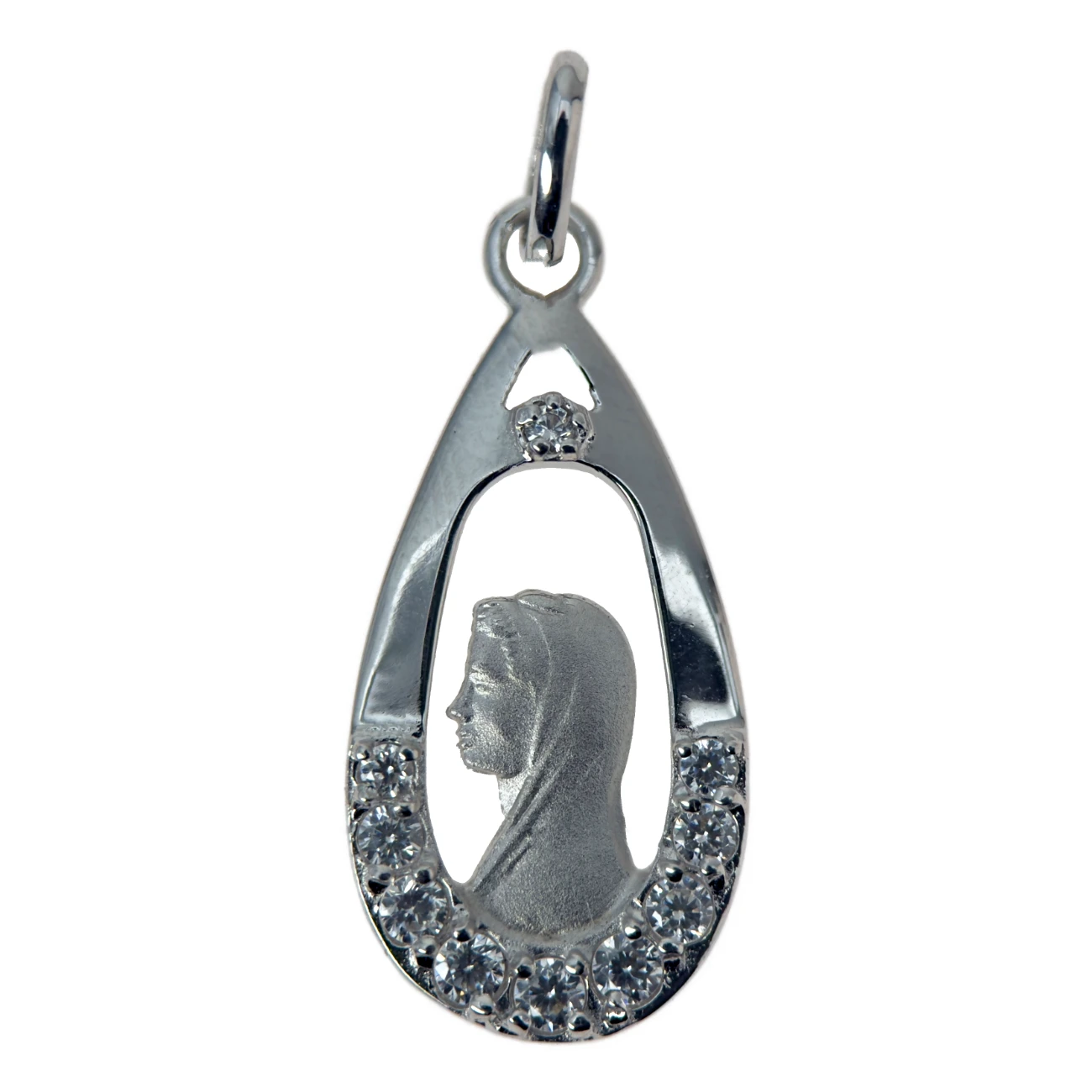 Pendentif Vierge Marie sertie de pierres – Argent – 22 mm – 3 coloris