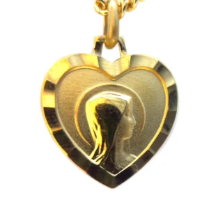 Médaille de Lourdes en forme de coeur en plaqué or