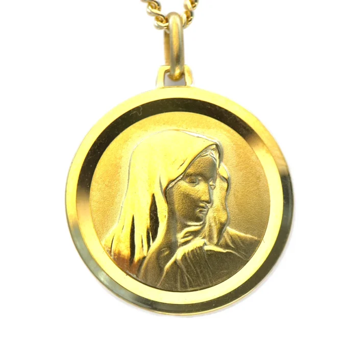 Médaille ronde double face Vierge de Lourdes en plaqué or