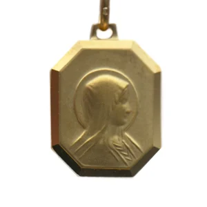 Médaille Vierge Marie double face octogonale – Plaqué or 18 carats – 12 mm à 18 mm