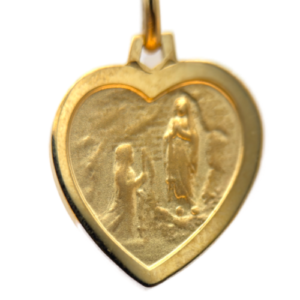 Médaille de Lourdes en forme de coeur en plaqué or