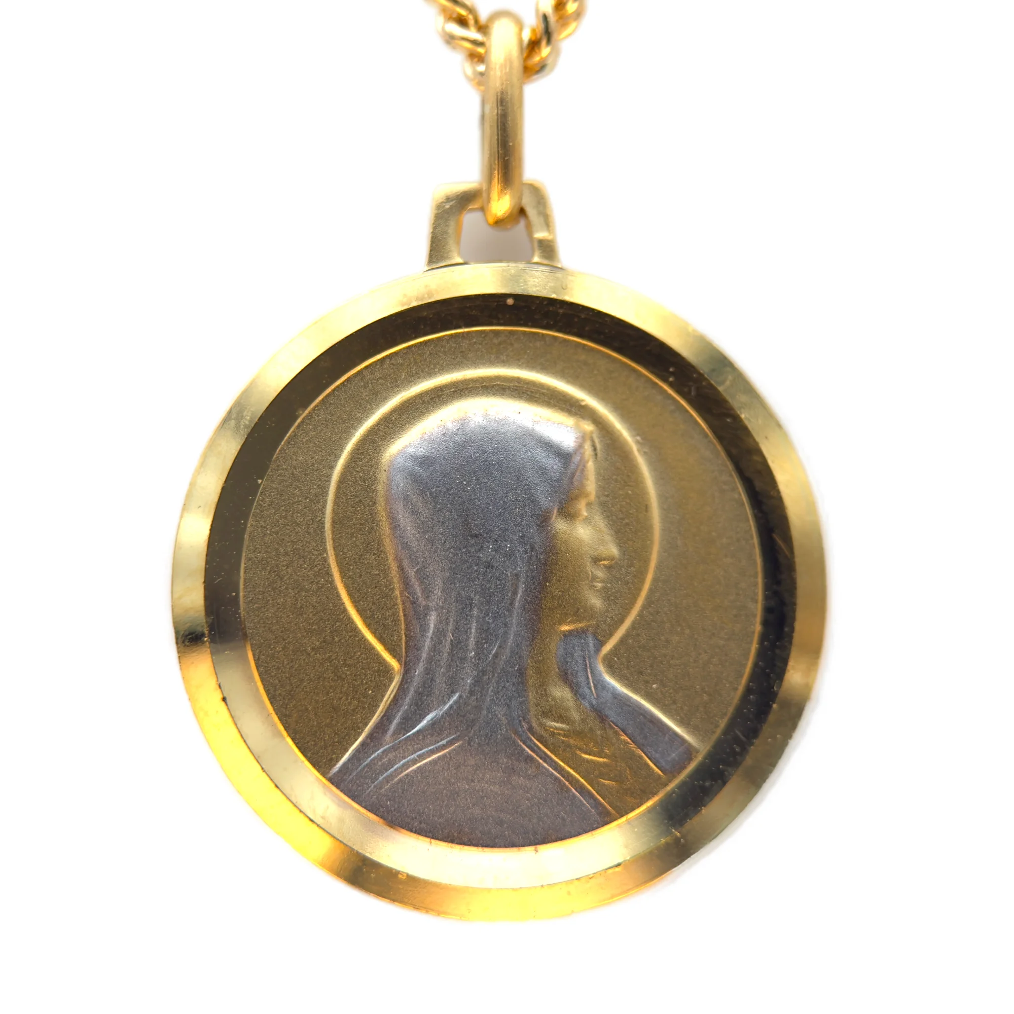 Médaille ronde double face Vierge de Lourdes en plaqué or
