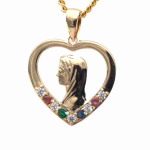 Pendentif Coeur Vierge marie plaqué or avec pierres multicolores