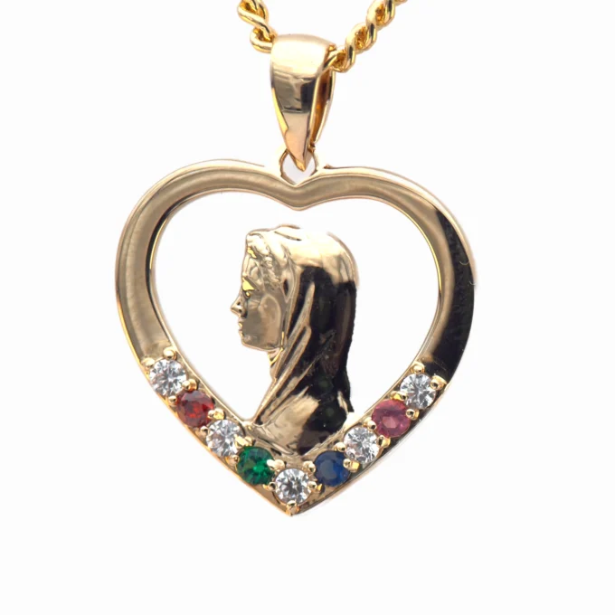 Pendentif Coeur Vierge marie plaqué or avec pierres multicolores
