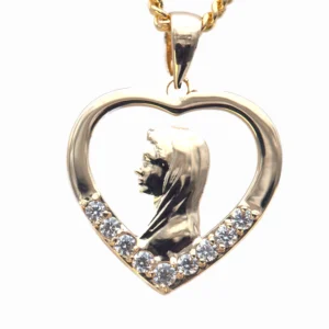 Pendentif Coeur Vierge marie plaqué or avec pierres blanches